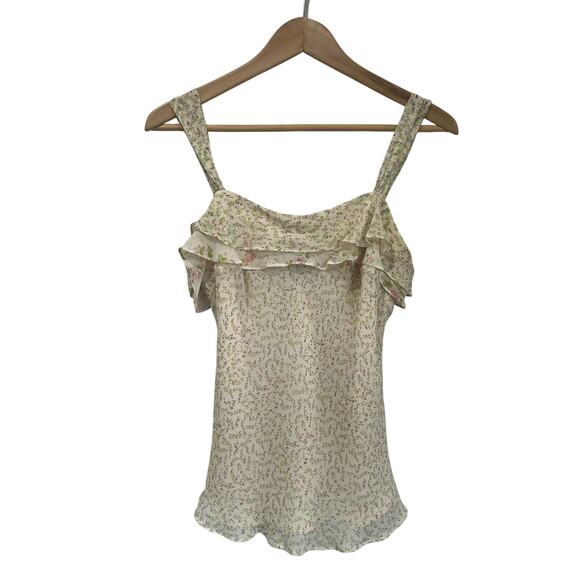 Express Vintage Y2K Silk Floral Ruffle Tank Top Cottagecore Womens 10 - Picture 1 of 5